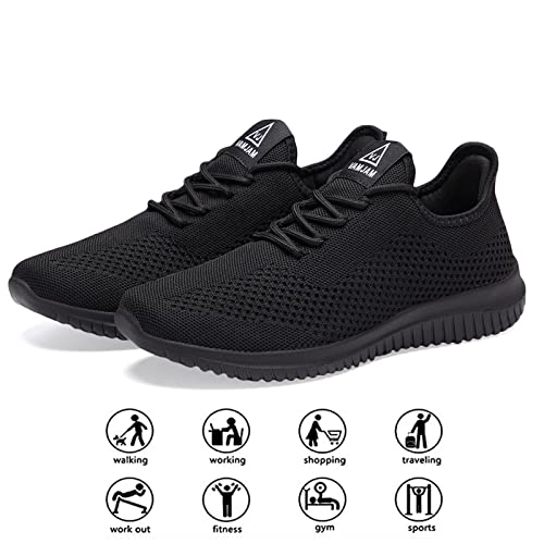 Bxyjdj Womens Walking Shoes Breathe Mesh Fashion Sneakers Ultra Light Jogging Slip On Athletic Running Workout Casual Sports For Travel Work Allblack 8.5 #TOP4