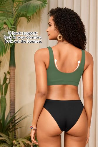 Image of Women Sport Bra Swimsuit Top - Swim Bra Bikini Top Only Scoop Neck Bathing Top 2025 Swimwear