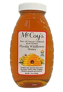 Raw Honey - Pure All Natural Unfiltered & Unpasteurized - McCoy's Honey Florida Wildflower Honey Jar 16oz
