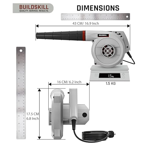 Image of BUILDSKILL 620W Air Blower Machine | 16000 RPM 1.5 kg Heavy Duty Copper Armature Air Blower with Variable Speed | Air Flow of 3.7 m3 /min | Suitable for Large & Small Areas | 3 Meter Long Wire - Grey