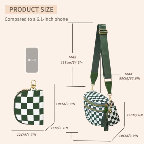 Image of Checkered Crossbody Bum Bags for Women, Nylon Sling Bags with Shoulder Strap, Large Capacity Checkered Purse Bag
