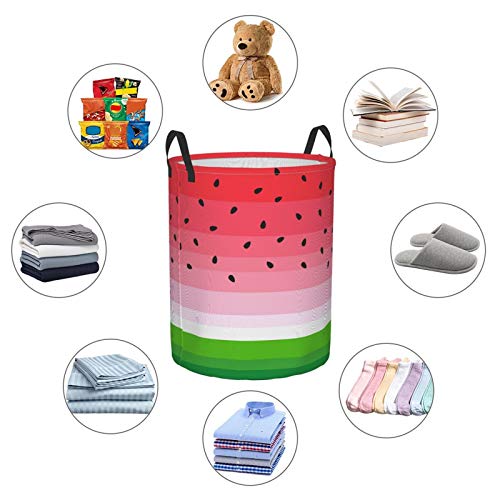 Kiuloam Summer Watermelon Fruit Laundry Baskets, Bedroom Hamper Collapsible Waterproof Oxford Fabric With Handle Foldable Cloth Washing Bin Tote Bag (16.5 Inches) #TOP5