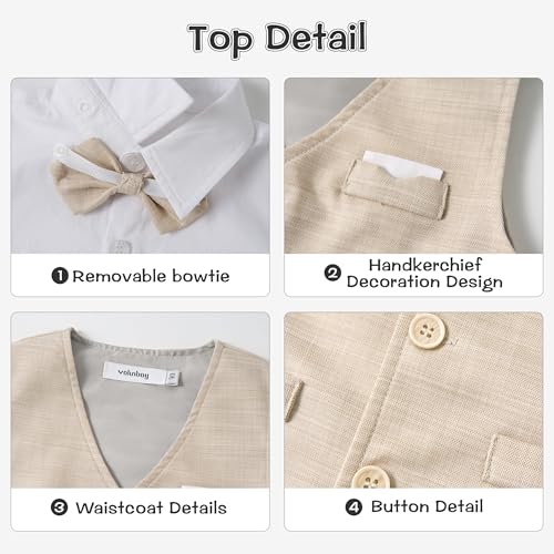 Image of Volunboy Baby Boys Summer Suits Short Sleeve Wedding Ring Bearer Outfits 4Pcs Graduation Dress Vest Shirt Bowtie Shorts Set