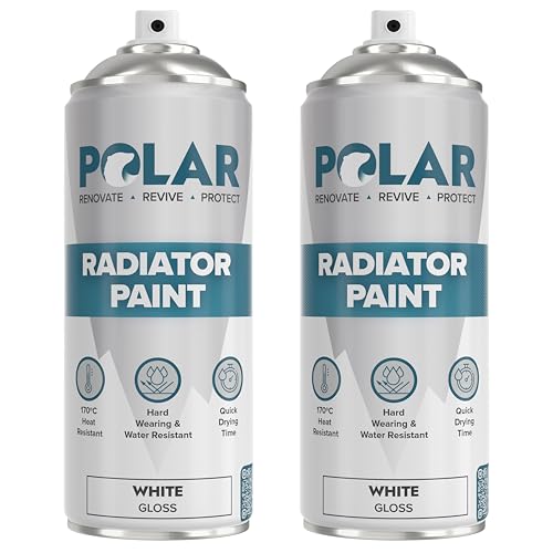 Polar Radiator Spray Paint - 2 x 400ml White - 3-in-1 Primer Under- & Topcoat - Heat Resistant up to 170C - For Radiators Hot Pipes & Towel Rails - Gloss Finish