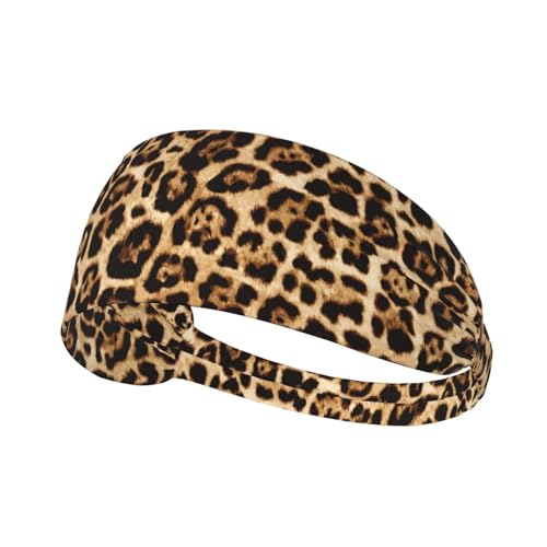 Leopard Print Brown Sweatband Sports Headbands for Men and Women Running Cycling Hiking Yoga Fitness Workout Exercise Wicking Headscarf