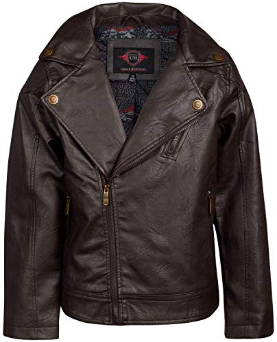 URBAN REPUBLIC Boy's Faux Leather Motorcycle Biker Jacket (14-16, Dark Brown Moto)