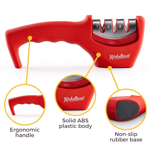 Image of 4-in-1 Kitchen Knife Accessories: 3-Stage Knife Sharpener Helps Repair, Restore and Polish Blades and Cut-Resistant Glove