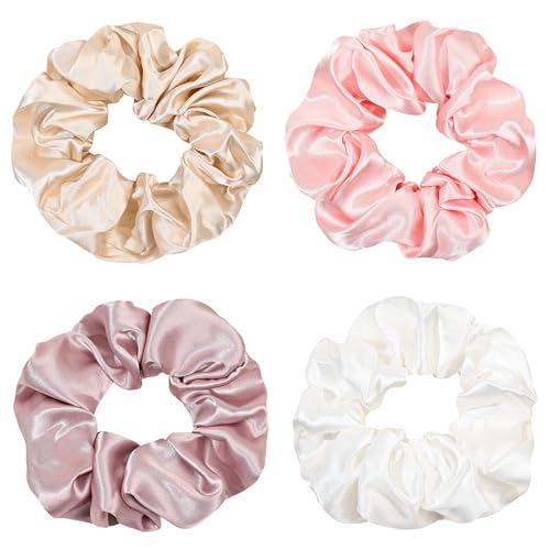 Image of Scrunchies Women Hair Ties - Big Silk Satin Scrunchy Hair Bands Elastic Hair Accessories Soft Large Scrunchies For Vsco Girl Women LOBAB-007