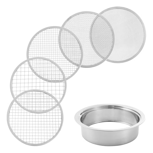 BinZyronic 土壌ふるい ステンレス製 ガーデニングシフトスクリーン ? 多段積み重ね可能 メッシュサイズ5種付き 盆栽や植え替え作業に最適