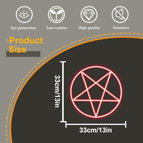 Image of Allball Satanic Pentagram Neon Sign, Halloween Neon Light LED Gothic Pentagram Sign USB Powered Dimmable, for Halloween Party Game Room Home Bedroom Dorm College(13 * 13 In)