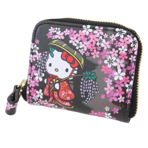 ヤスダ通商 Carteira japonesa série padrão, mini carteira com passe, Hello Kitty Sakura, Sakuran, H85×W100×D20mm