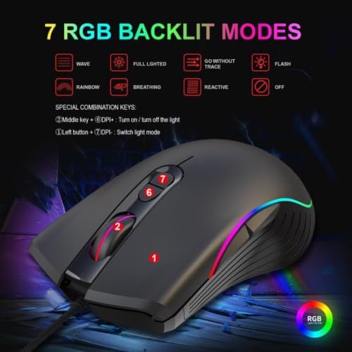 TukeSM RGB Luminous Game, e-Sports Wired Mouse Four-Speed Adjustable 6400dpi Macro Programming (RGB Gaming Mouse) — view 4
