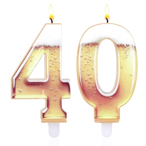 40th Birthday Cake Candles, Beer Themed Numbers Cake Candles