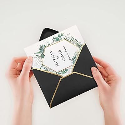 50 PCS Luxury Invitation Envelopes - 5x7 Black Envelopes for Wedding, Graduation
