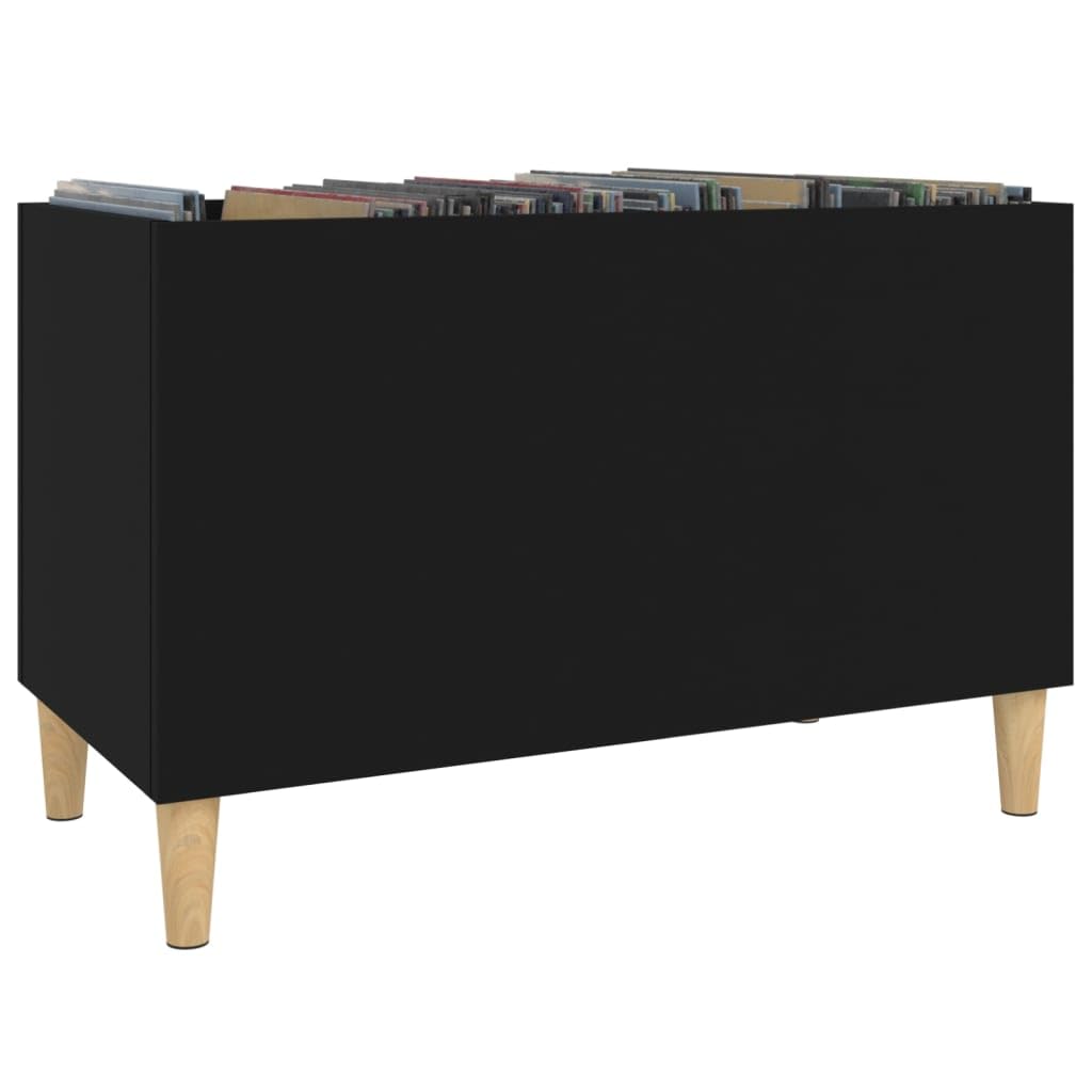 Czarna szafka panelowa 74,5 x 38 x 48 cm, materiał drewnopochodny z miejscem do przechowywania płyt gramofonowych, szafka pod telewizor, kredens, komodę, regał, montaż na ścianie, zajmujący