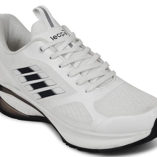 Image of Liberty Leap7x RUNNY-1E Lacing Sports Running Shoes for Men - White & Black | Comfortable and Durable Lace-Up Closure - Suitable for Lacing Walking, Gym, Jogging Shoes for Gents - Cushioned Footbed