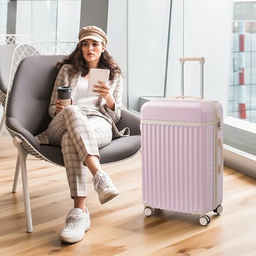 Merax Luggage Sets 5 Piece,Hardshell Expandable Suitcase with Spinner Wheels and Travel Bags,Lightweight Carry on Luggage,20/24/28IN,Pink