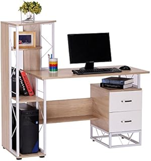 HOMCOM Computer Desk PC Writing Workstation w/2 Drawers Multi-Shelves Home Office Furniture, White