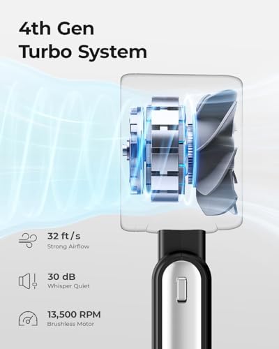 Portable Handheld Turbo Fan - 5 Gear High Speed 4000mAh Rechargeable Mini Personal Hand Fan Blow Cold Air, Battery Operated Travel Essentials, Beach Vacation, Gifts for Women, Men (Black) - View 6