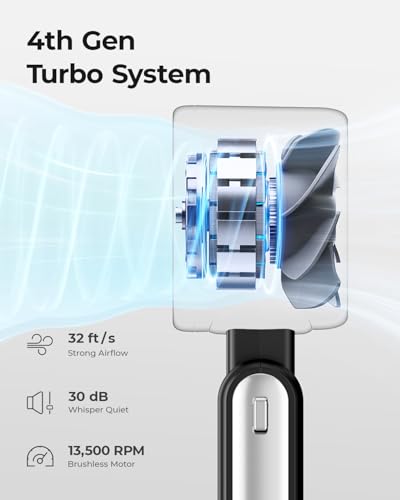 Image of Portable Handheld Turbo Fan - 5 Gear High Speed 4000mAh Rechargeable Mini Personal Hand Fan Blow Cold Air, Battery Operated Travel Essentials, Beach Vacation, Gifts for Women, Men (Black)
