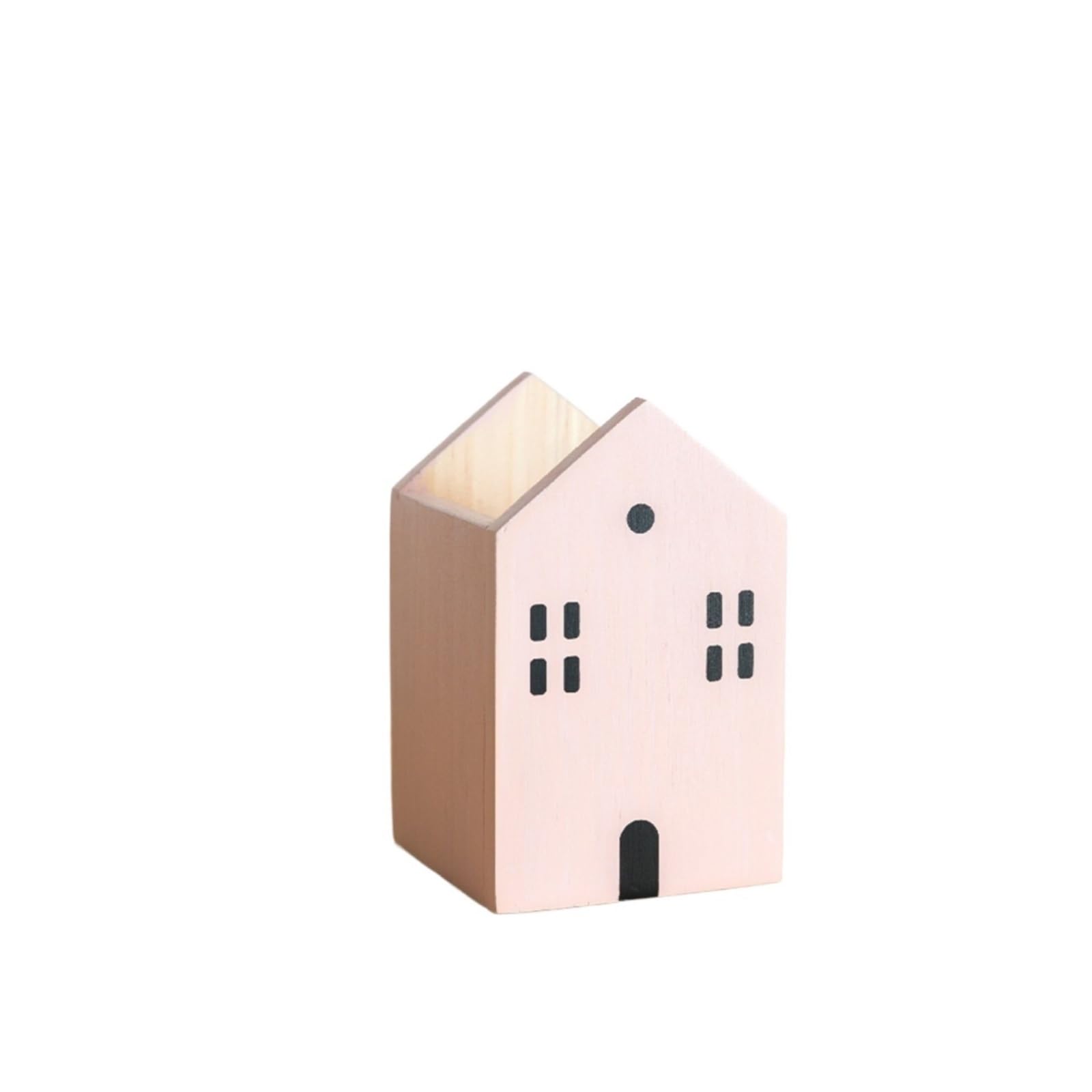 EnxJire Pen Holder Desk Cartoon House Wooden Pen Holder Pencil Container Stationery Storage Box Student/Office Desktop Organiser(Pink Small)