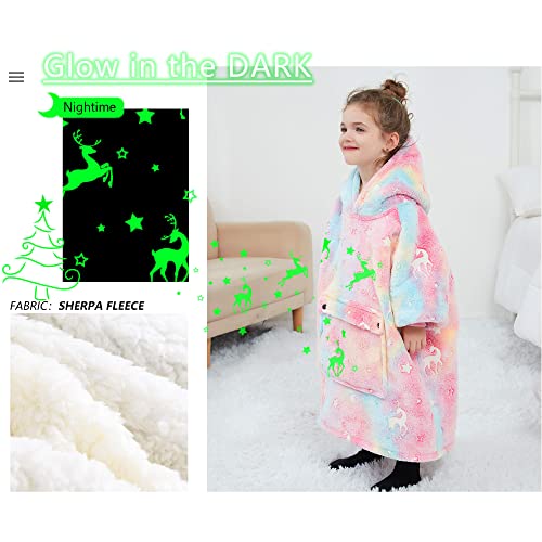Image of KFUBUO Wearable Blanket Hoodie for Kids With Pocket Toddlers 2-6 Year Old | Sherpa, Oversized Sweatshirt Blanket, Kids Blanket, Girl Boy Gifts, Glow in The Dark Stars, Cozy Gifts for Kids
