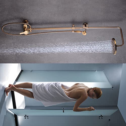 Antik mässing färdig retro duschset antik mässing duschsystem duscharmatur retro duschsystem med armatur av mässing antik regndusch med höjdjusterbar duschpelare handdusch vintage mässing