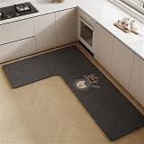 Plush Kitchen Mat with Microfiber Dust Control, Non-Slip TPE Backing, Absorbent Soft Floor Rug Decor with Decorative Print for Home, Sink, Entryway(Cement Grey Right,140x200x45cm)