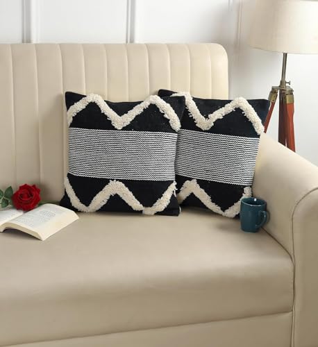 Image of Furnistitchs Premium Decorative Throw Cushion Pillow Cover Boho Home Decor - Living Room Bedroom Couch Sofa Cushion Covers 16 inch x 16 inch (1, Black Mountains)