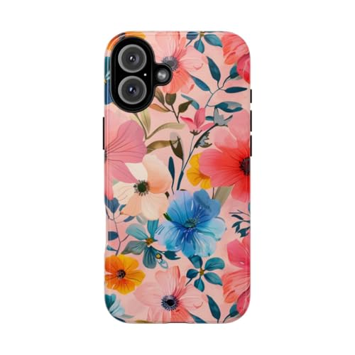 Coque iPhone 16 Plus motif floral printanier rose rigide brillante