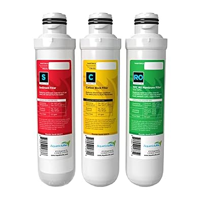 Aquatic Life Reverse Osmosis Twist-in Replacement Water Filter Cartridges Pack Set, Activated Carbon Block, Sediment Filter and 100 GPD RO Membrane, 3-Piece Bundle