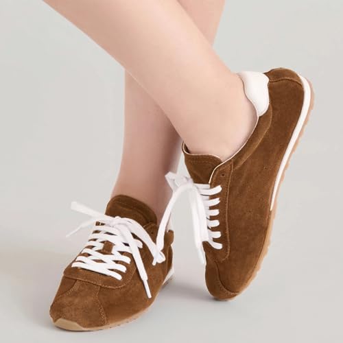 Suede Fashion Sneakers for Women Comfortable Almond Toe Non Slip Athletic Sneaker Casual Lace-Up Walking Tennis Shoes3