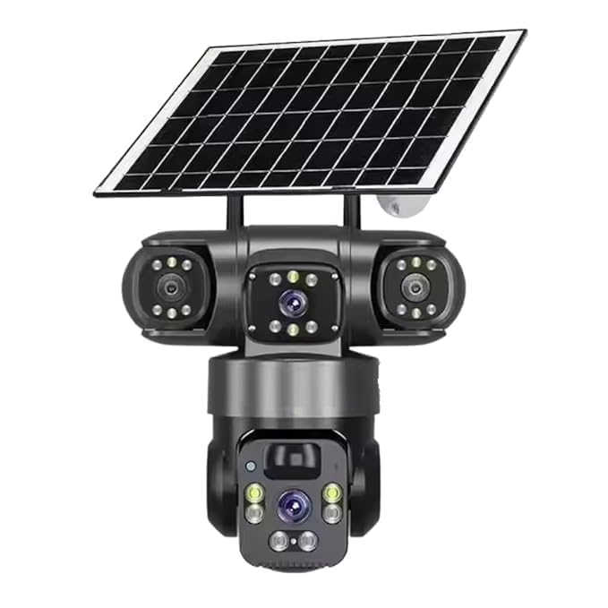 Image of DDLC 4G Solar Triple Lens 12MP Outdoor CCTV Camera | 3-Screen View | Manual Side Rotation | Auto Tracking | Human Detection |Two-Way Audio | Multi-User Access (3 Lens Solar Penal)