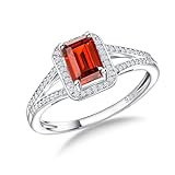 RANDES Emerald Cut January Birthstone Rings for Women 925 Sterling Silver Garnet Red Gemstone Engagement Halo Ring Anniversary Wedding Ring Size 8