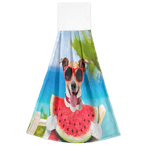 Digtia Summer Dog Puppy Hand Towel 2 Pack Watermelon Beach Kitchen Hanging Towels With Loop Fingertips Soft Absorbent Microfiber Tie Towel For Bathroom Laundry Farmhouse #TOP6