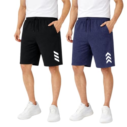 Image of KART BLACK Plus Size Men's Shorts with Pocket|Casual Knit Shorts|Printed Shorts|Over Sized Shorts|(S,M,L,XL,XXL,3XL,4XL,5XL) Combo Pack of 2