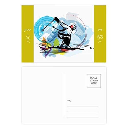 Carte postale ski acrobatique et sports d'hiver, lot de 20 cartes de remerciement illustrées