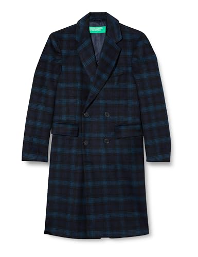 United Colors of Benetton Cappotto 26FEUN039, Tartan Blu Scuro 904, 46 Uomo