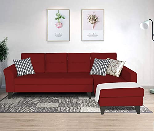 Image of Adorn India Maddox Tufted L Shape 6 Seater Sofa Set RHS (Maroon) (3 Year Warranty)
