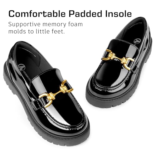 Bigwow Girls Mary Jane Platform Loafers Non-Slip Chunky Sole School Uniform Shoes with Buckle Design & Cushioned Insole for Big Kid Size 3 Black