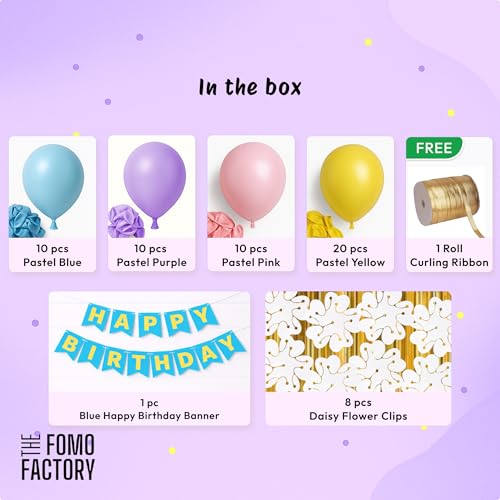 Image of The FOMO Factory All-You-Need Rainbow Decoration Kit | Balloon Flower Clips + Pastel Balloons + Golden HBD Banner | Flower balloons for decoration | Kids Unicorn Birthday (RainbowFC)