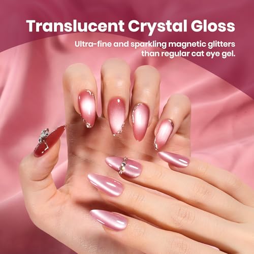Image of Beetles Cat Eye Gel Nail Polish Set, 6 Colors Porcelain Glow Glitter Gel | Glass Gel Polish Kit Silver Red Brown Black Pink Magnetic Effect Soak Off UV Gift for Women