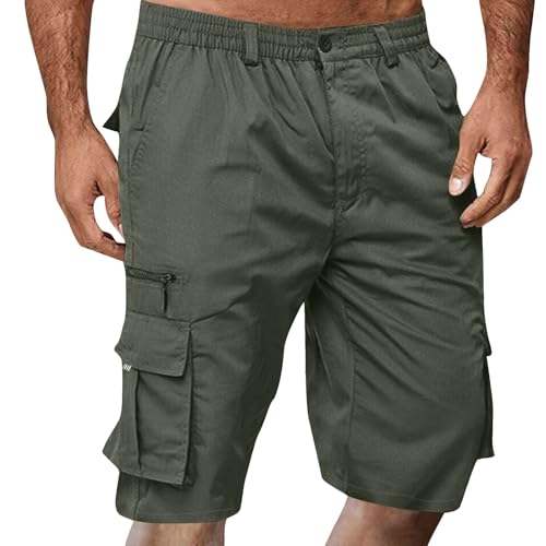 Big and Tall Shorts for Men Summer Elastic Waist Knee Length Relaxed Fit Cargo Fishing Hiking Short Pants with Multi Pockets Lightweight Vacation Men Cargo Shorts Pantalones Cortos para Hombre