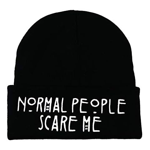 No.1 Gifts Unisex Women's Men's Normal People Scare Me Beanie Hats Black White Cover