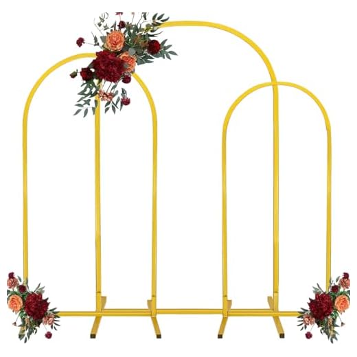 JALANCY Set of 3 Wedding Arch Stand Gold Metal Arch Frame for Baptism Wedding Ceremony Birthday Party Bridal Baby Shower Event Celebration Decor (7.2FT, 6.6FT, 6FT )