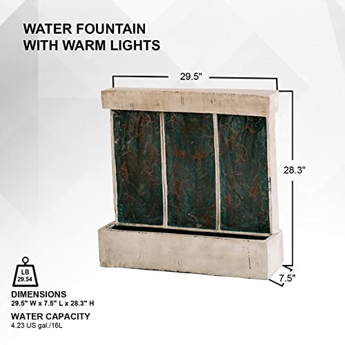 Xbrand 29.5" W Polystone Indoor Outdoor Water Fountain W/Warm Light And Splash Guard, Relaxing Décor For Home Patio Garden Backyard, Multicolored (Psft8063) #TOP1