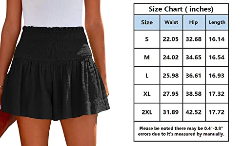 Beadchica Womens Casual Cute Summer Shorts Elastic High Waisted Pleated Ruffle Comfy Flowy Short Beach Pants-Dark Blue-Xxl #TOP5