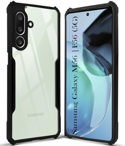 Image of Jkobi Back Cover Case for Samsung Galaxy M56 | Samsung Galaxy F56 (Shockproof with Polycarbonate Clear Panel | Professional Black)