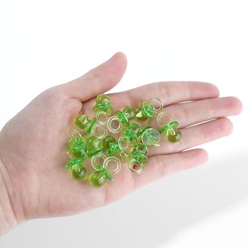 Image of XINHUIDALSQ 150 Mini Acrylic Pacifiers for Baby Shower Girl Game, 0.86 Inch Bulk Chupones para Gender Reveal Party Favors Table Decoration (Green)