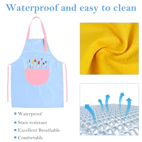 1 Pack Children\'s Apron, Adjustable Waterproof Kids Art Apron with Pockets, Kids Painting Aprons for Cooking Baking Painting Crafting Art Gardening Grilling Activity, Blue